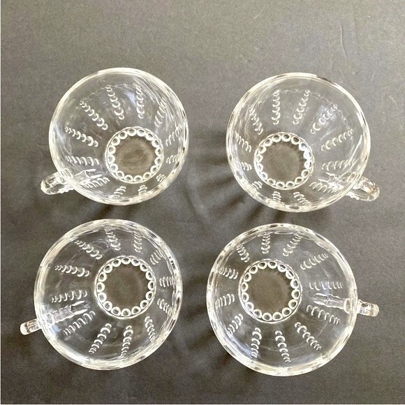 Vintage Federal Depression Clear Glass Columbia Pattern Tea Coffee Cups Set Of 4 - Picture 3 of 9